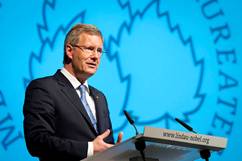 Treffen der Nobelpreisträger der Wirtschaftswissenschaften in Lindau - Bundespräsident Christian Wulff bei seiner Rede
